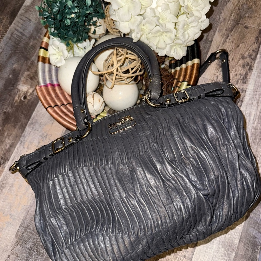 👜 Coach Madison Lindsey Satchel in Gathered Leather – Slate Gray